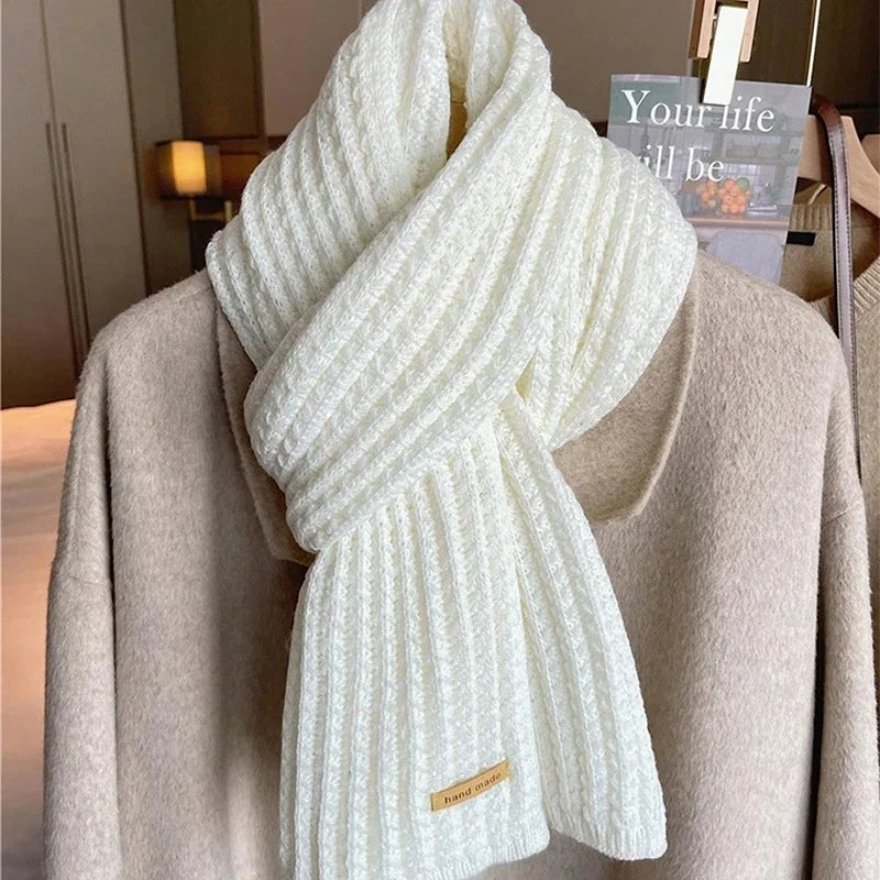 Women’s Thick Knitted Cashmere Scarf – Korean Style Neckerchief