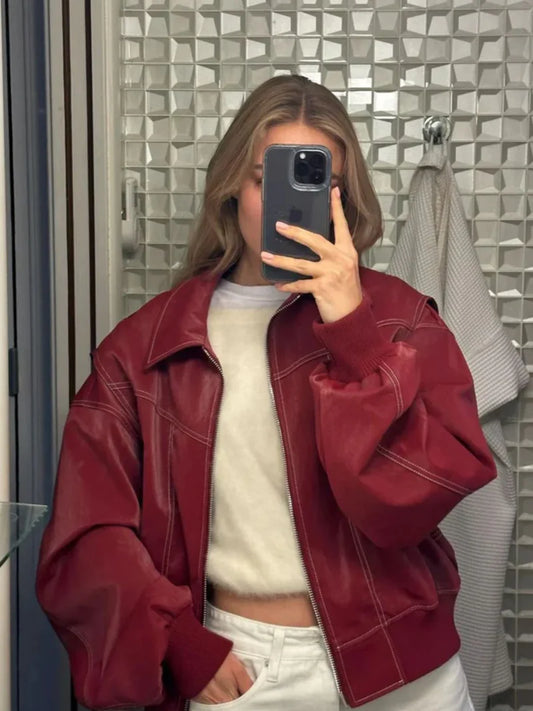 Edge Collar Leather Jacket